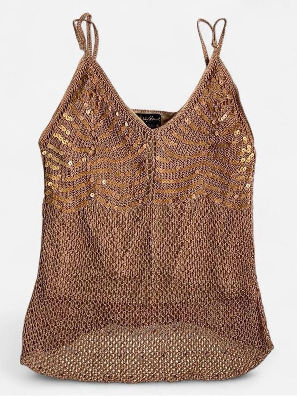 Y2K tan crochet knit sequin tank top